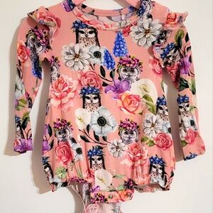 Floral Owl Print Baby Bubble Romper